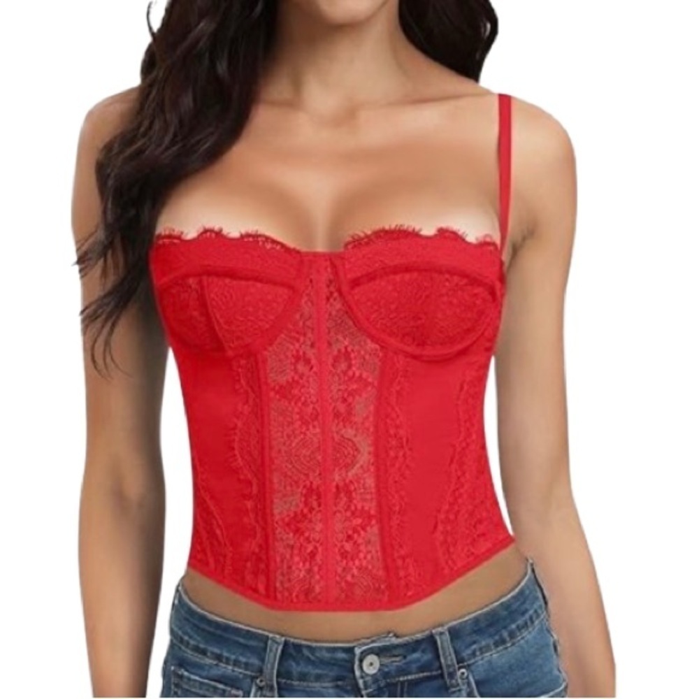 â¤ď¸ đ WYNNQUE Fashion Lace Bustier Corset Crop Top Sexy Going Out Top medium